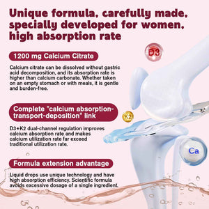 (2 Pack) Calcium Citrate with Vitamin D3 Liquid Drops for Women - Bones, Teeth, Immune Support, 1200mg Calcium Citrate Liquid Drops