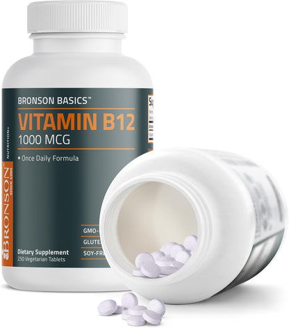 Bronson Vitamin B12 1000mcg Once Daily Formula Non-GMO, 250 Vegetarian Tablets