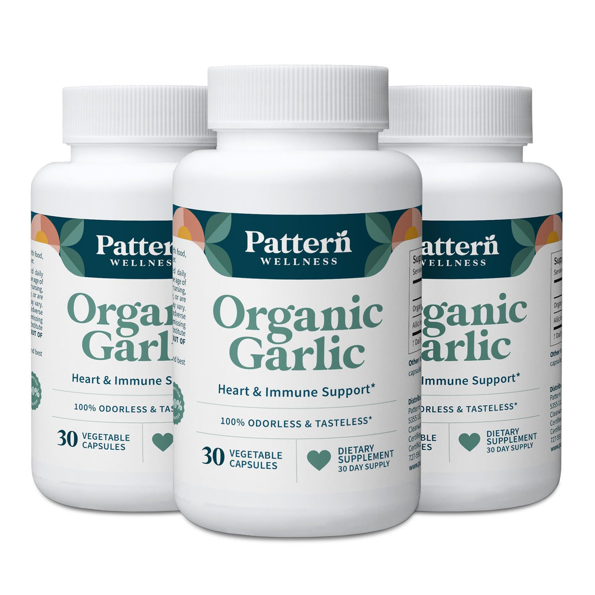 Pattern Wellness Odorless Organic Garlic Extract 20:1 with Allicin – Supports Circulatory & Immune Health – Non-GMO, Gluten Free, Vegan - 30 Capsules | 20:1 Garlic Extract with Allicin – Supports Circulatory & Immune Health – Non-GMO, Gluten Free & Vegan