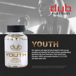 Dub Nutrition Youth - Formula with Acai, Resveratrol, Curcumin, Vitamins A, C, D, E, B12, and CoQ10 - Supports Immunity and Mobility - 90 Capsules Dub Nutrition buy supplements Au