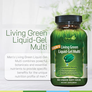 Irwin Naturals Men's Living Green Liquid-Gel Multi - 70 Essential Nutrients, Full-Spectrum Vitamin Supplements for Men, Wholefood Blend - Promotes Brain & Adrenal Support - 90 Liquid Soft-Gels Irwin NaturalsBuy Supplements Australia