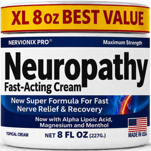 Neuropathy Nerve Relief Cream – Extra Large 8 oz – Maximum Strength for Feet Hands Legs Toes Back – Natural Ingredients Arnica Aloe Vera MSM Vitamins