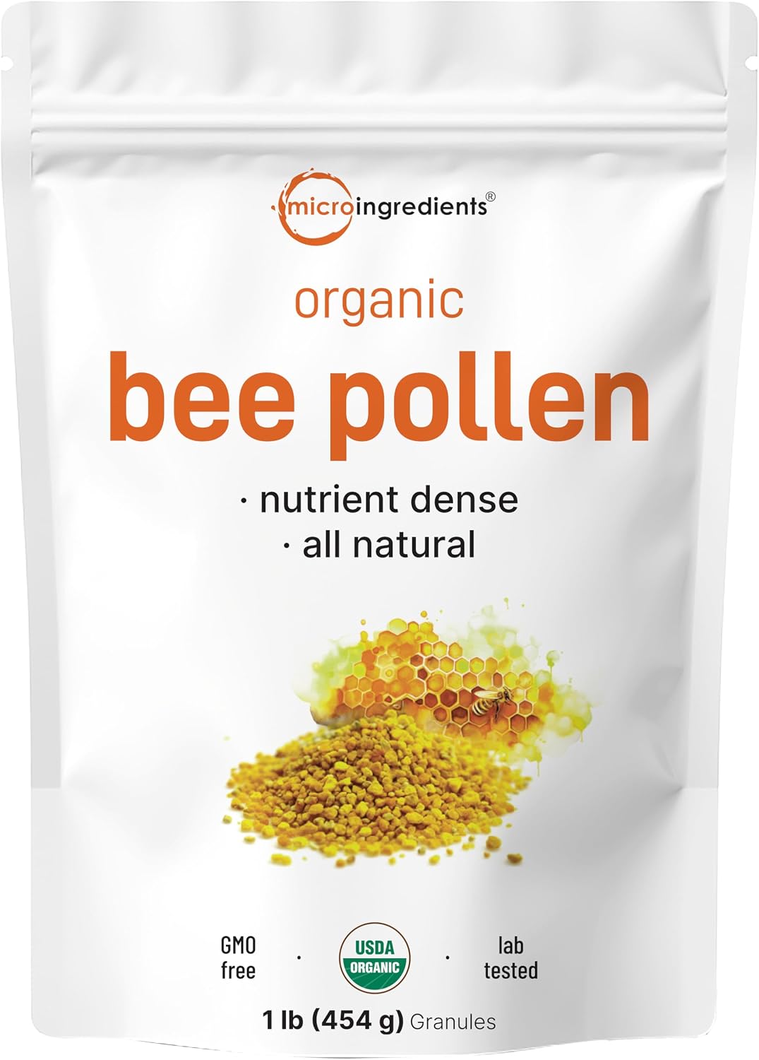 Micro Ingredients Organic Bee Pollen Granules, 1 lb | Fresh Harvest, Raw & Natural Superfood | Rich in B Vitamins, Minerals, Protein & Antioxidants | Keto, Non-GMO