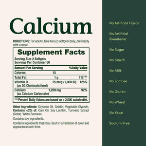 Nature's Bounty Calcium 1200 mg with Vitamin D3 - Bone Health Softgels, Calcium and Vitamin D Supplement, 120 Ct (2-Pack)