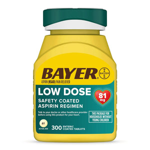 Bayer Aspirin Low Dose 81 mg, Enteric Coated Tablets, Doctor Recommended, Secondary Prevention of Cardiovascular Disease, 300 Safety Coated Tablets (Packaging may vary) BayerBuy Supplements Australia