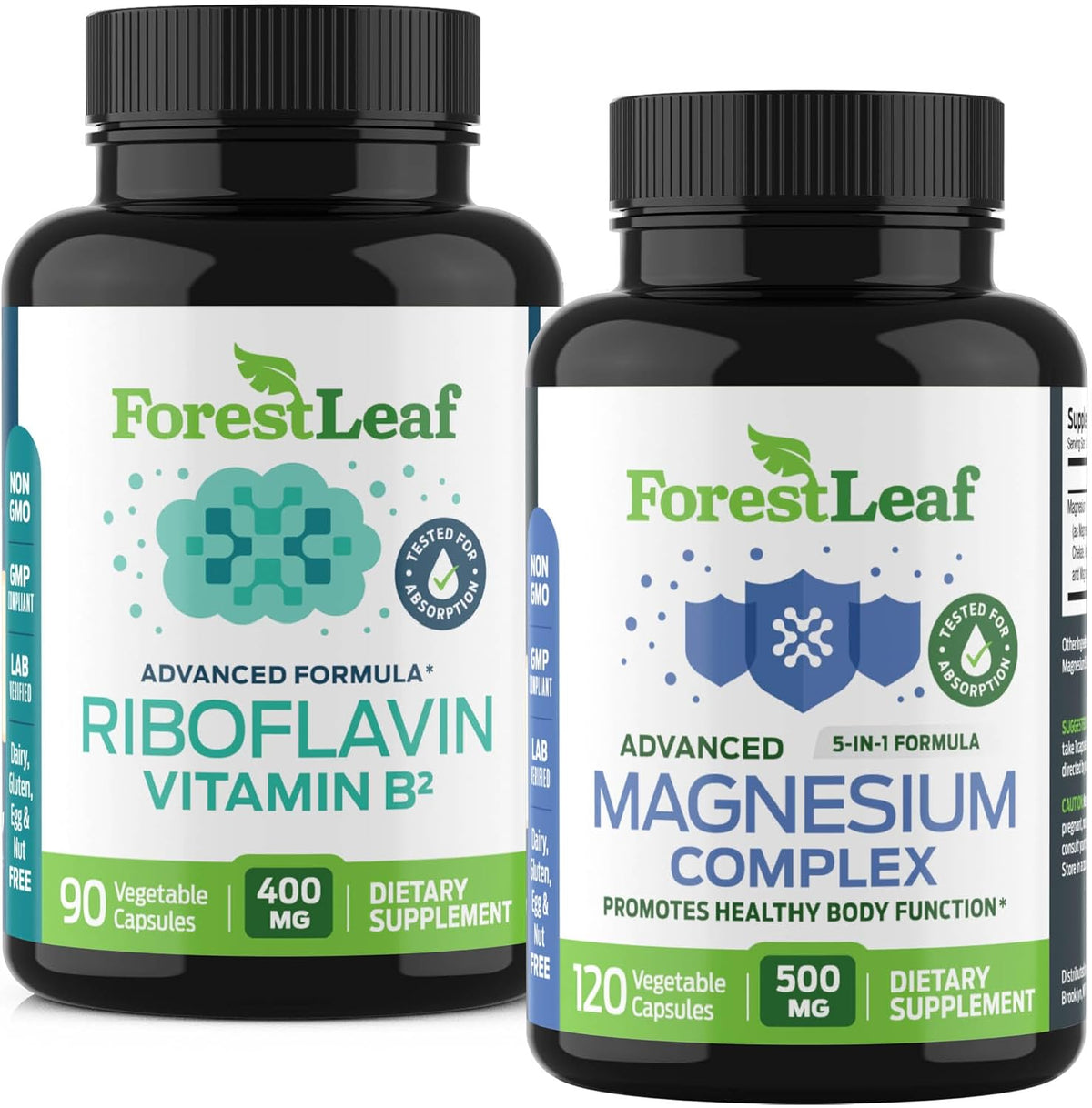 ForestLeaf Riboflavin & Magnesium Migraine Supplement - Riboflavin 400mg for Headache Relief - Ultimate Magnesium Bundle with B2 Vitamin 400mg for Headache Migraine Relief Capsules
