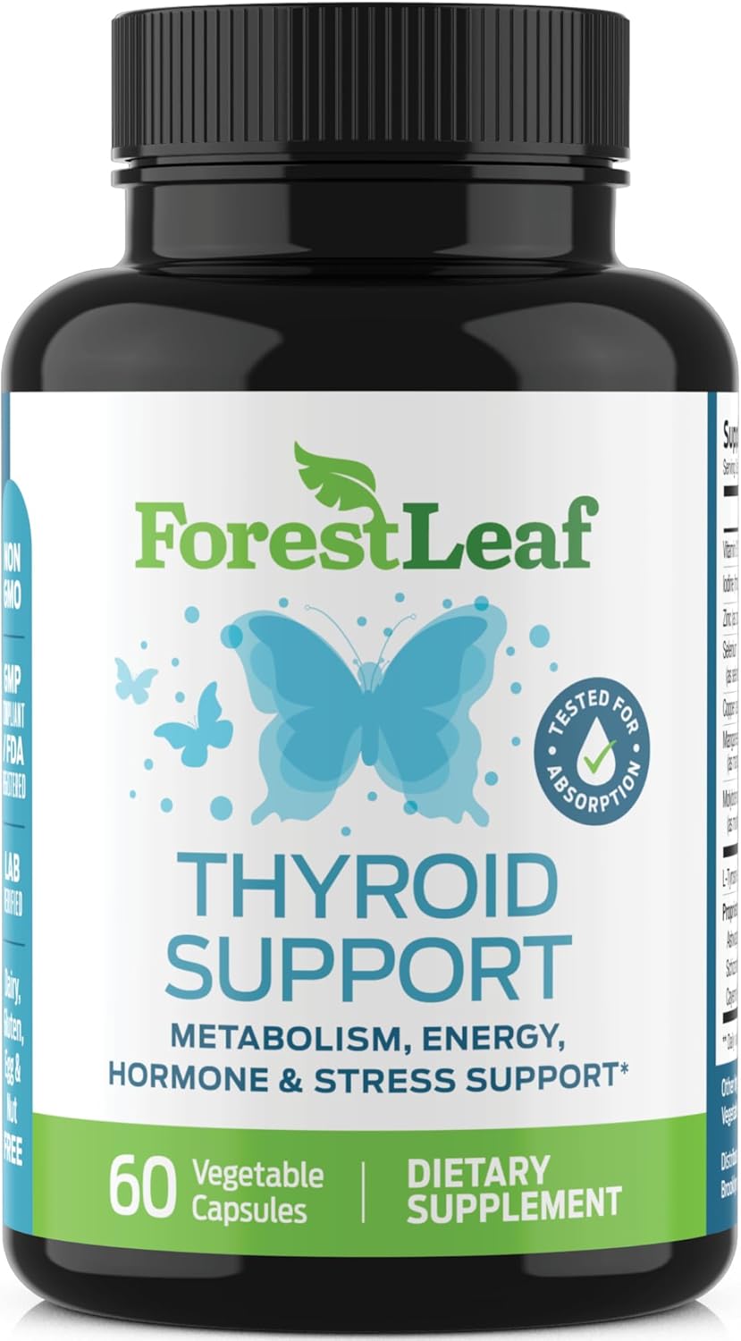Thyroid Support for Women and Men with Iodine - Energy, Focus & Power Thyroid Supplement - All Natural Herbal Mineral and Vitamin Complex with B12, Zinc, Selenium, Ashwagandha - 60 Vegetarian Capsules
