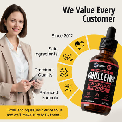 HERBIFY Mullein Drops - Lung Cleanse - Leaf Extract - Powerful Mullein for Immune Support,Detox & Respiratory Support - Made in USA - Lung Cleanse for Smokers - 4 Oz