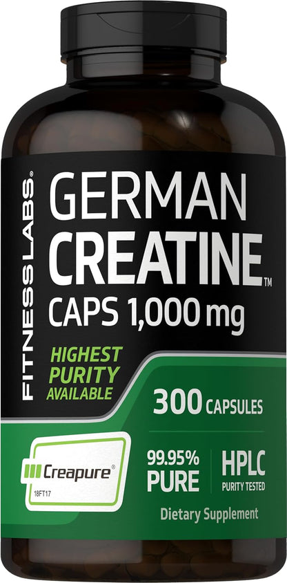 Fitness Labs German Creatine Monohydrate Capsules | 1000mg | 300 Pills | Supplement for Men and Women | Non-GMO, Gluten Free
