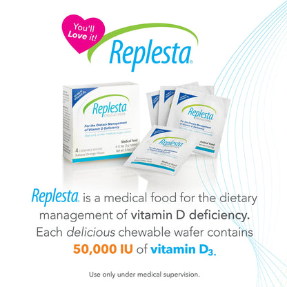 Replesta 50,000 IU Vitamin D3 Cholecalciferol, for Vitamin D Deficiency, Once-Weekly Chewable Wafer, Non-GMO, Natural Orange Flavor, 8 Count (Pack of 1)