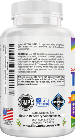 Thyroid Support (3-Month) Supplement All-in-1 with 14 Active Ingredients in 1 Formula | Thyroid Health Support Supplements | Women & Men | 90-Day Bulk Supply | 180 Capsules Elevate Recovery SupplementsBuy Supplements Australia