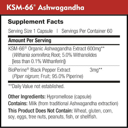 DailyNutra KSM-66 Ashwagandha 600mg Organic Root Extract - High Potency Supplement with 5% Withanolides | Relieves Tiredness, Supports Relaxation, Focus, Energy, & Muscle Growth (90 Capsules)