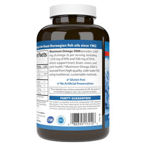Carlson - Maximum Omega 2000, 2000 mg Omega-3s, Healthy Heart, Brain Function & Vision Support, Lemon, 90 soft gels