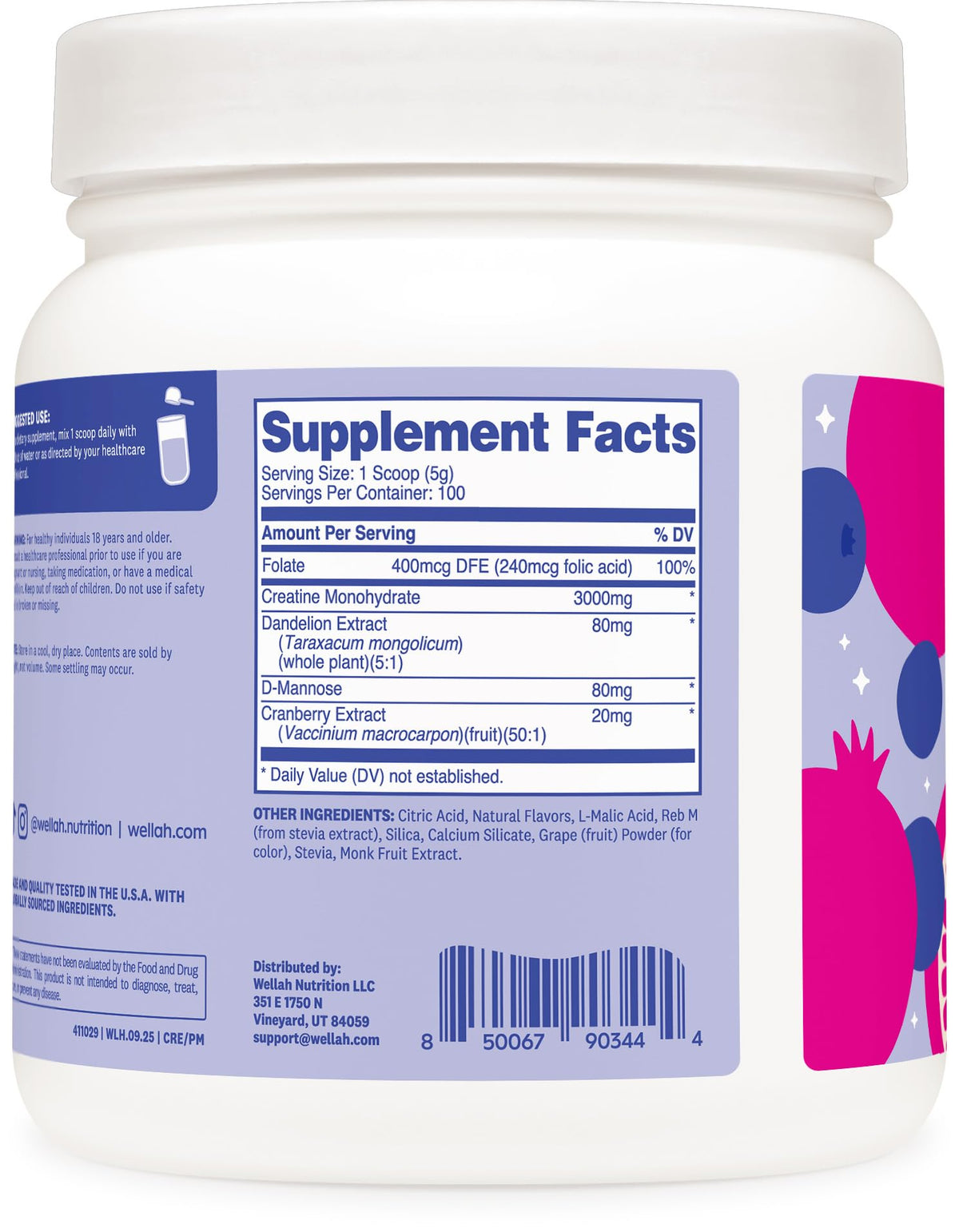 Wellah Creatine for Women - Creatine Monohydrate with Dandelion & Cranberry Extract (50 Servings, Strawberry Lemonade) | Creatine Monohydrate with Dandelion & Cranberry Extract