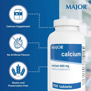 Major 600mg Calcium Tablets - Calcium Supplement - 150 Count (1 Pack)