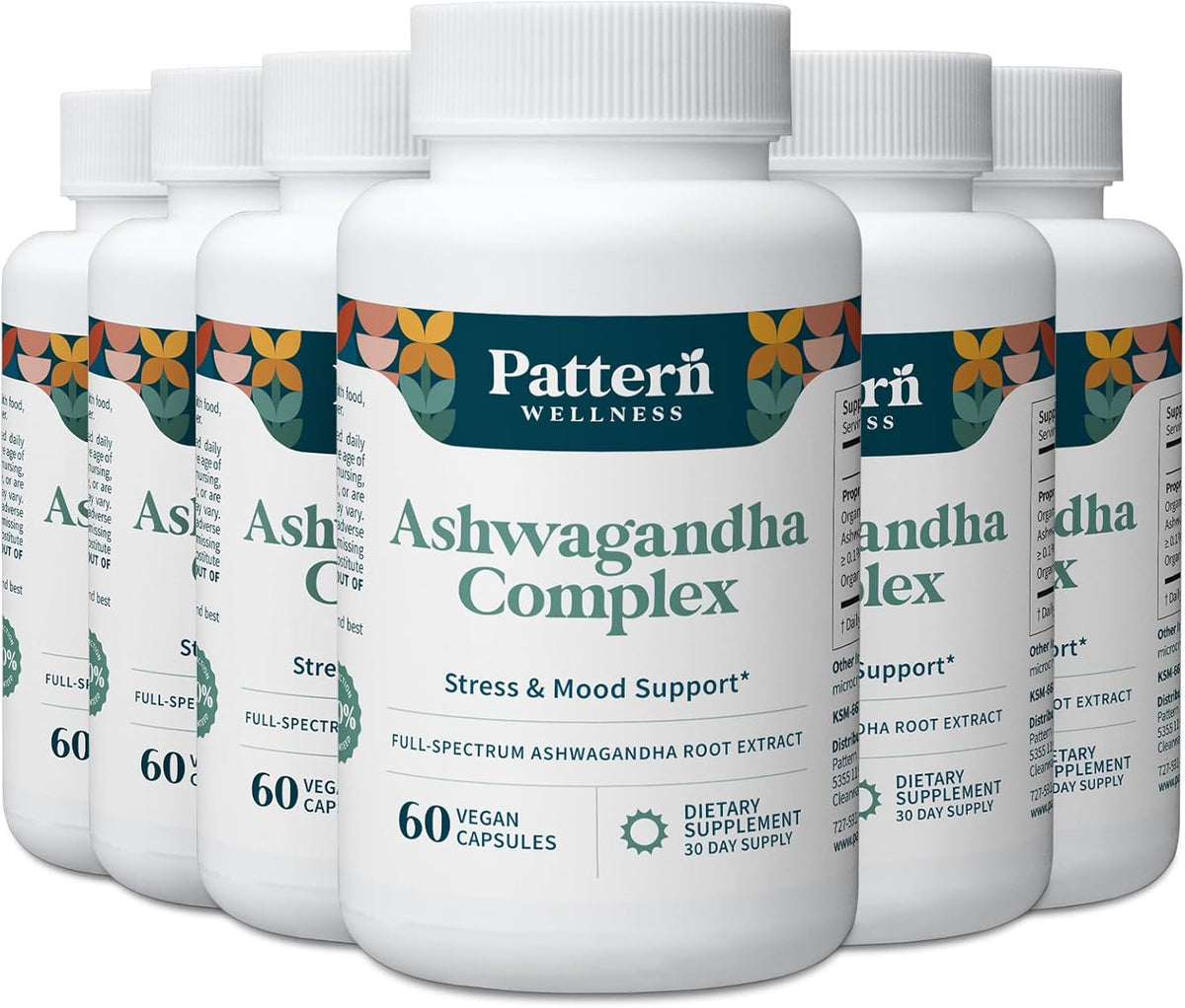 Pattern Wellness Ashwagandha Complex Supplement – 360 Vegan Capsules | For Men & Women – Organic KSM-66® & Black Pepper Extract – Supports Stress Response & Energy Balance – Non-GMO