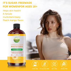 ESUNM Complete Liquid Multivitamin + Hair Growth, Promotes Energy Metabolism& Skin and Hair Function| Vitamin C D | B Vitamins | ESUNM