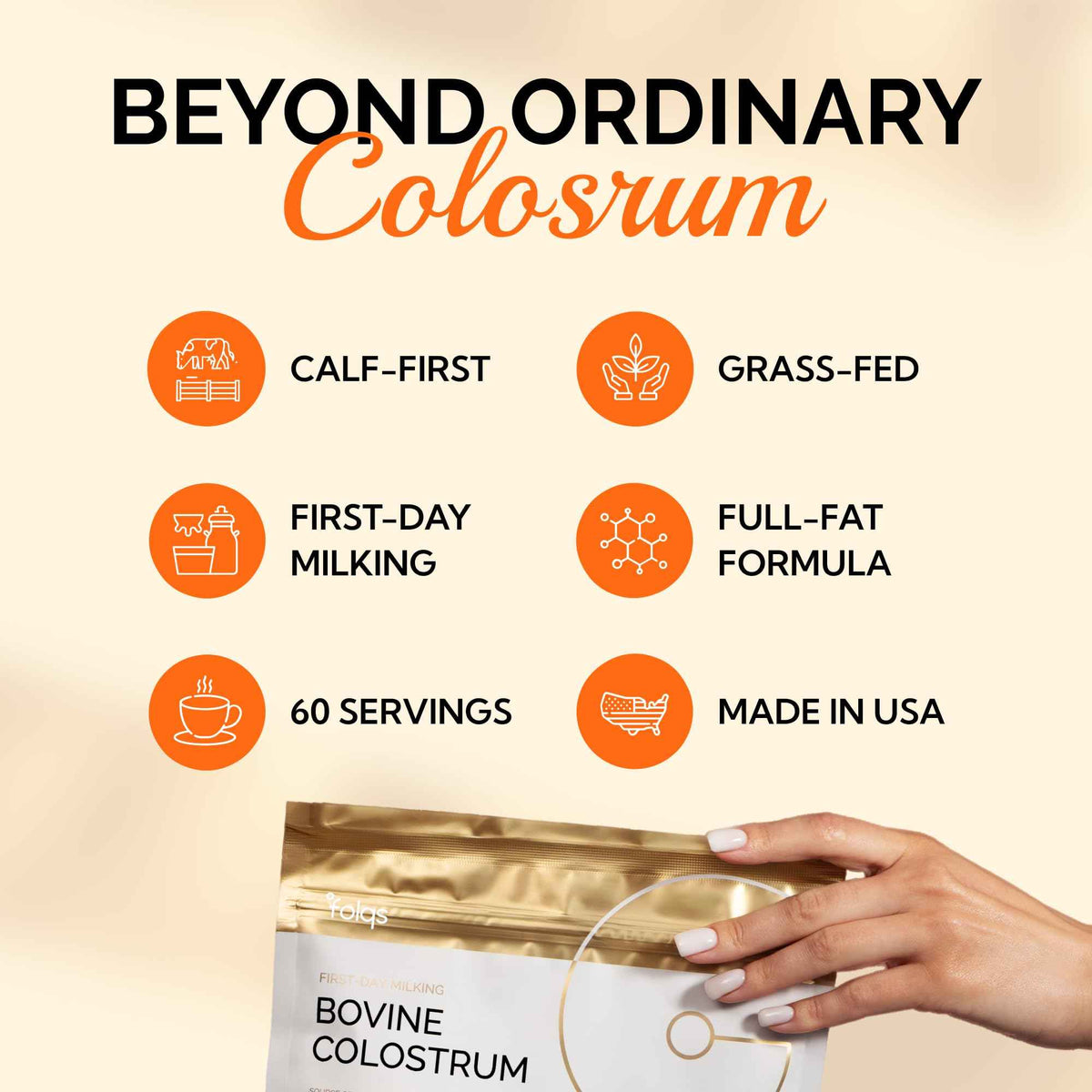 Folqs Bovine Colostrum Powder – First-Day Milking for Immune & Gut Support – 60 Servings – Supports Skin & Tissue Health – Made in USA - Amino Acids,