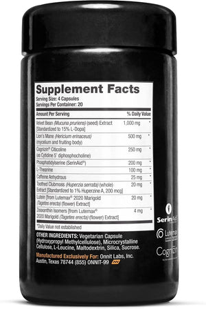 ONNIT Alpha Brain Black Label Capsules, IGEN Non-GMO Tested Citicoline Brain Supplement for Concentration and Memory, Lion’s Mane, Lutemax Lutein, L Theanine and Mucuna Pruriens, 80 Count ONNITBuy Supplements Australia