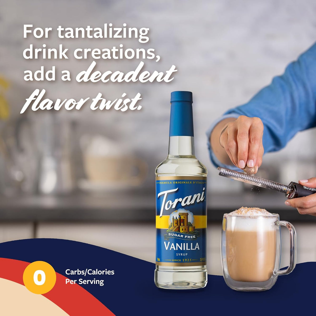 Torani Sugar Free Coffee Syrup, Vanilla Flavored Syrup for Drinks, Zero Calorie, Pump Included, 25.4 Fl Oz