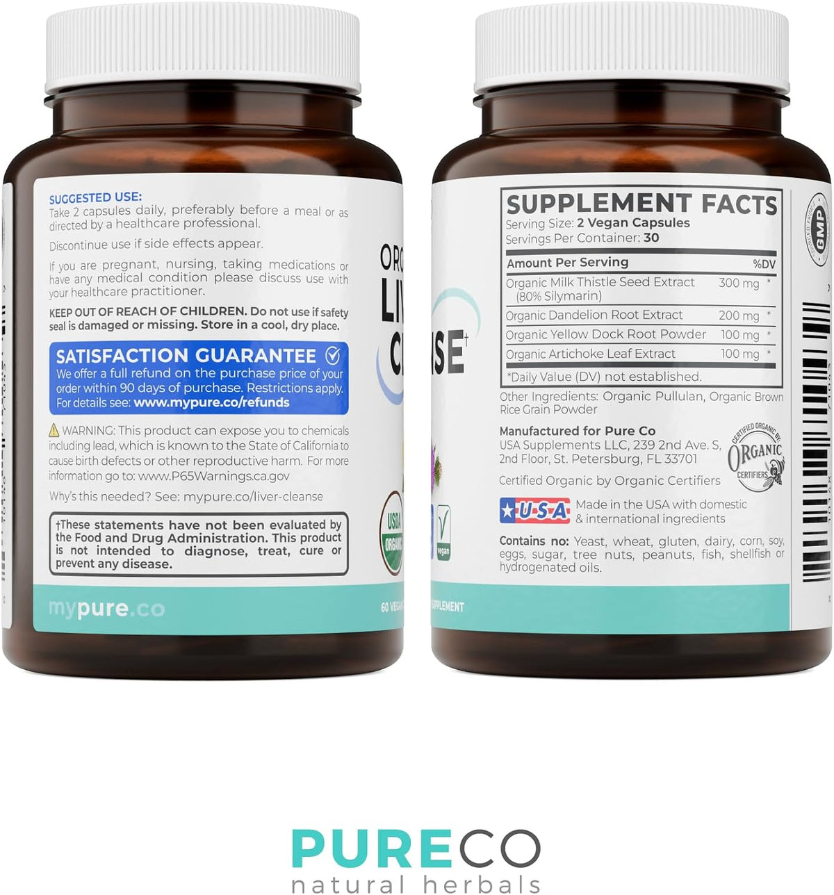 USDA Organic Milk Thistle and Dandelion Root - Silymarin Milk Thistle Liver Detox Cleanse Formula with Artichoke Extract for Comprehensive Liver Support - Vegan Non-GMO & Lab Verified (1 Month Supply)
