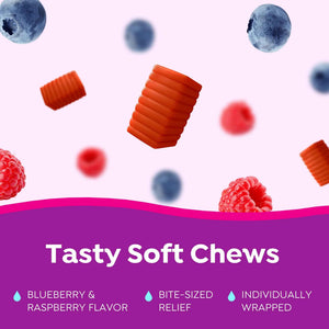 MiraFAST Soft Chews, from the Makers of MiraLAX, Gentle Constipation Relief, Fast Acting, Stimulant Free Saline Laxative, Magnesium Hydroxide, Blueberry & Raspberry Flavor, 60ct