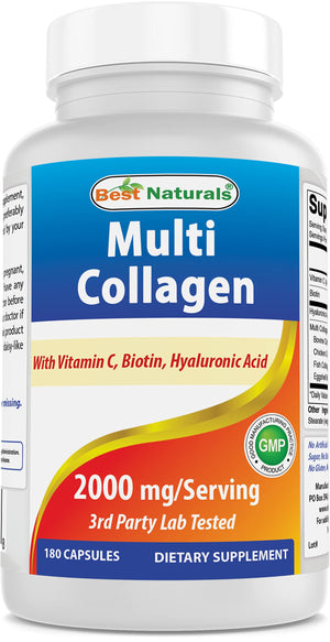Best Naturals Multi Collagen Pills 2000mg for Women & Men - Hydrolyzed Collagen Peptides Capsules for Hair Skin and Nails with Types I II III V X, Biotin, Hyaluronic Acid & Vitamin C Best Naturals buy supplements Au
