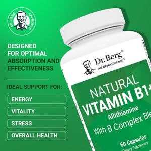Dr. Berg Natural Vitamin B1 B6 B12 Complex - Allithiamine Vitamin B1 Supplement with 8 Essential Vitamin B Complex for Men & Women Including Thiamin, Niacin, Folate, Magnesium & More - 60 Capsules Dr. Berg NutritionalsBuy Supplements Australia