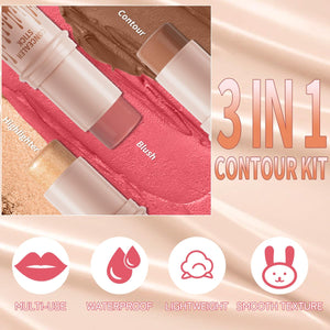 3Pcs Cream Contour Sticks Kit, Highlighter Stick Blush Stick Cream Contour Kit Makeup Set with Brush,Face Brightens & Shades Contour Stick Waterproof for Women QICBuy Supplements Australia