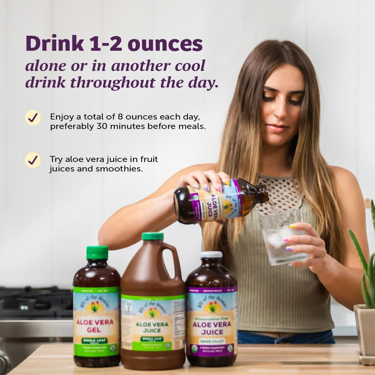 Lily Of The Desert Organic Aloe Vera Juice 2-Pack – Inner Fillet, Natural Gut & Digestive Support, Stomach Relief, 32 Fl Oz Ea