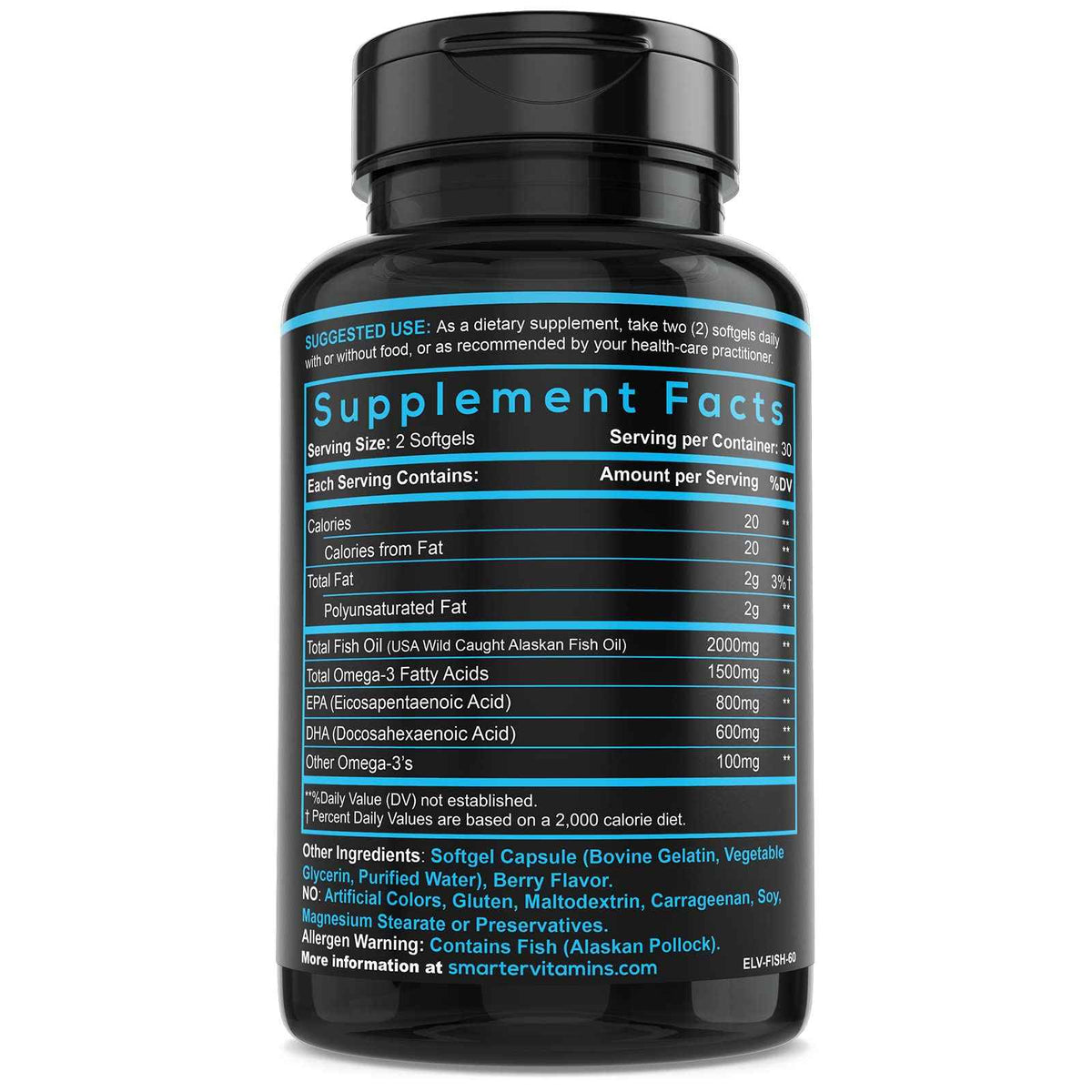 SmarterVitamins Omega 3 Fish Oil, Strawberry Flavor, Burpless, Tasteless, 2000mg, DHA EPA Triple Strength, Made with AlaskOmega®