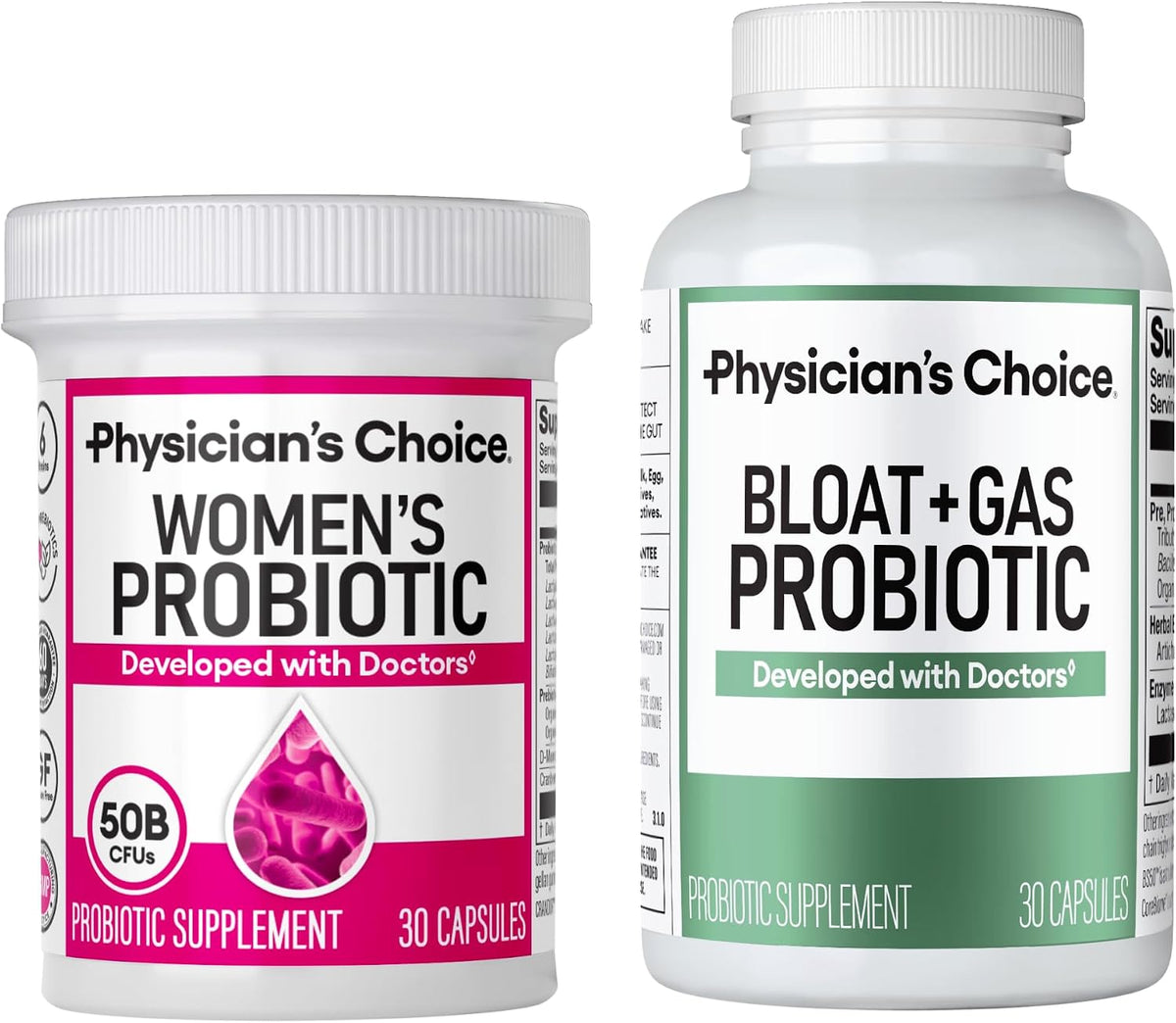 Physician's CHOICE Women’s Probiotic 30ct + Bloat & Gas Probiotic 30ct - Advanced Digestive Health Bundle for Women