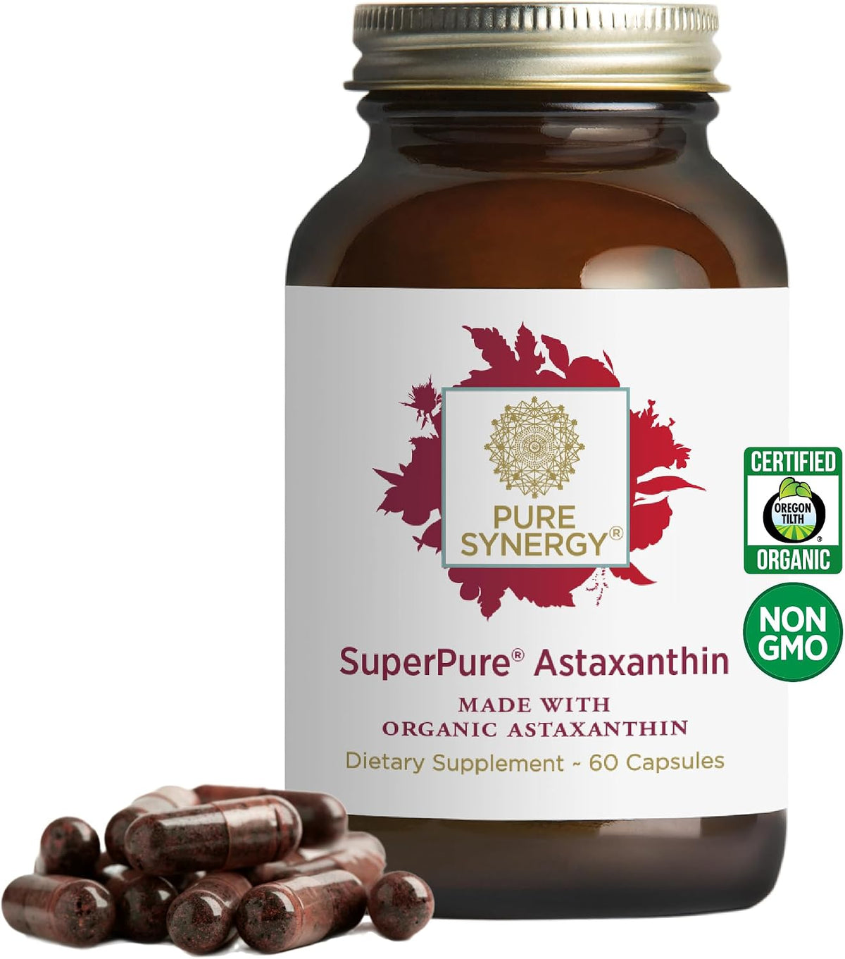 PURE SYNERGY SuperPure Astaxanthin Extract | Organic Astaxanthin from Algae with Sunflower Lecithin | Antioxidant Support for Skin and Eye Health (60 Capsules)