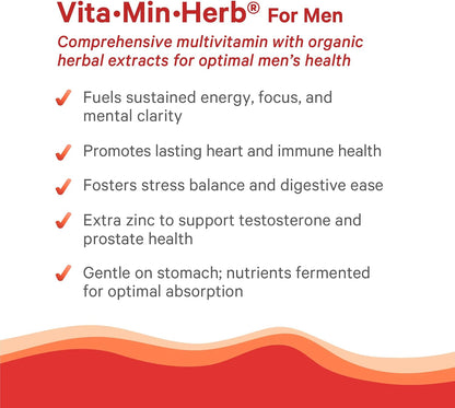 PURE SYNERGY Vita·Min·Herb for Men | Men’s Comprehensive Multivitamin Supplement | Made with Organic Whole Food Non-GMO Ingredients | Daily Energy & Immune Support (120 Tablets)