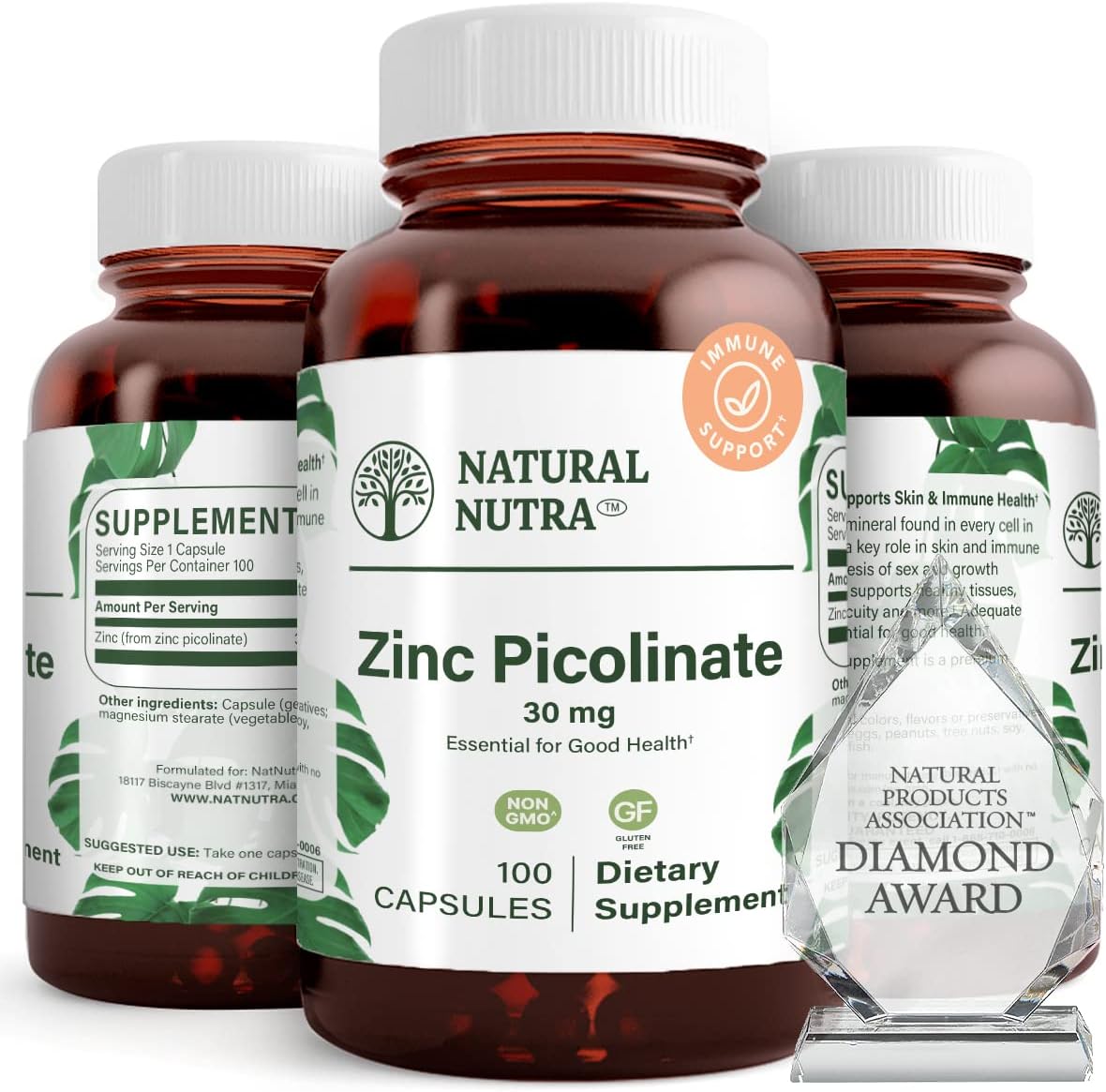 Natural Nutra Zinc Picolinate 30 mg, Double Strength, Raw and Pure, Highly Bioavailable Supplement for Growth and Immune Support, Helps Promote Skin Health, Helps Support Metabolic System 100 Capsules