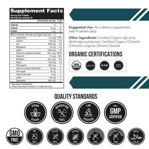 Organic Spirulina & Chlorella Tablets – 4 Organic Certifications, Raw, Non-Irradiated – 50/50 Blue Green Algae Blend – Antioxidant Content Equal to 5 Servings of Vegetables (120 Tablets) Triquetra HealthBuy Supplements Australia