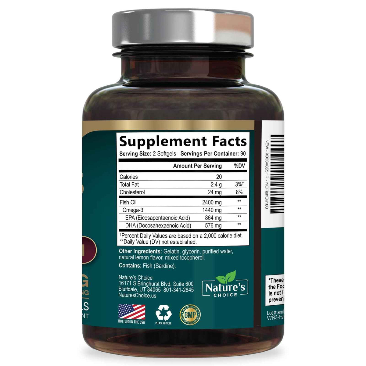 Omega 3 Fish Oil Supplements - 2400mg Fish Oil Per Serving - Triple Strength Omega-3 with Fatty Acids EPA & DHA - Natural Heart, Brain & Immune Support