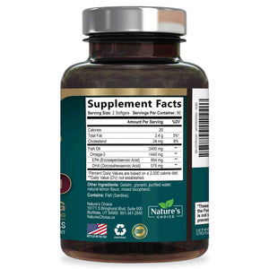 Omega 3 Fish Oil Supplements - 2400mg Fish Oil Per Serving - Triple Strength Omega-3 with Fatty Acids EPA & DHA - Natural Heart, Brain & Immune Support