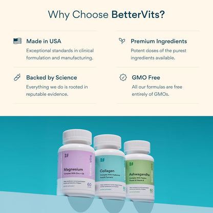 Bettervits Glucosamine Complex with MSM Сhondroitin | Joint Supplements for Women and Men with Vitamin C | Arthritis Support Supplement for Mobility & Flexibility - 90 Capsules