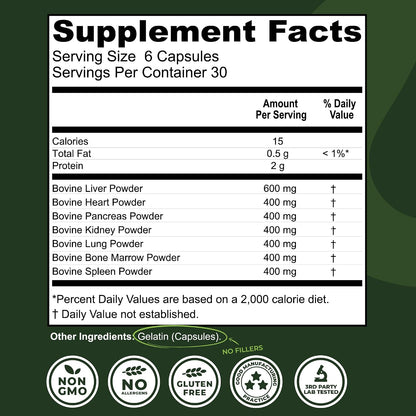 Left Coast Performance Grass Fed Beef Organ Supplement + Bovine Blood and Beef Liver Supplement - 100% Grass Fed, New Zealand Pasture Raised - No Fillers, Hormone & Antibiotic Free