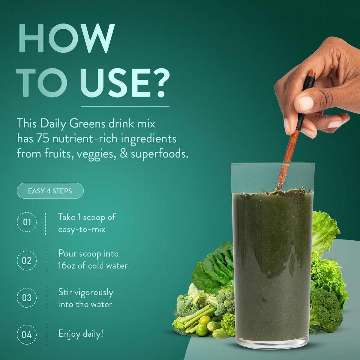 TruBrain Daily Greens: Sustained Brain Nourishment | 75 Plant-Based Ingredients, Superfoods, & Probiotics in Greens Powder | Vegan, Paleo, Keto-Friendly