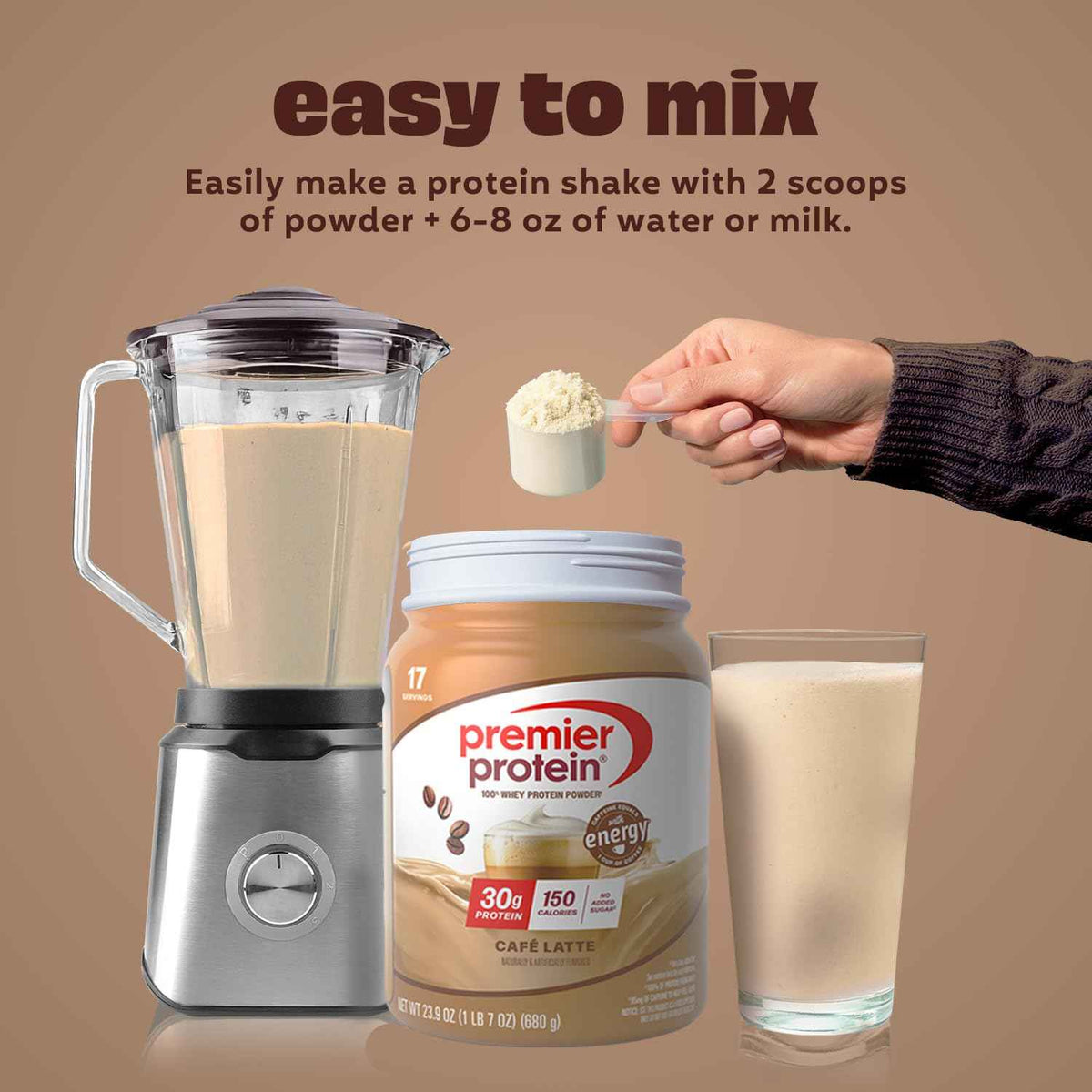 Premier Protein Powder, Café Latte, 30g Protein, 95mg Caffeine for Energy, No Added Sugar, 100% Whey Protein, Keto Friendly