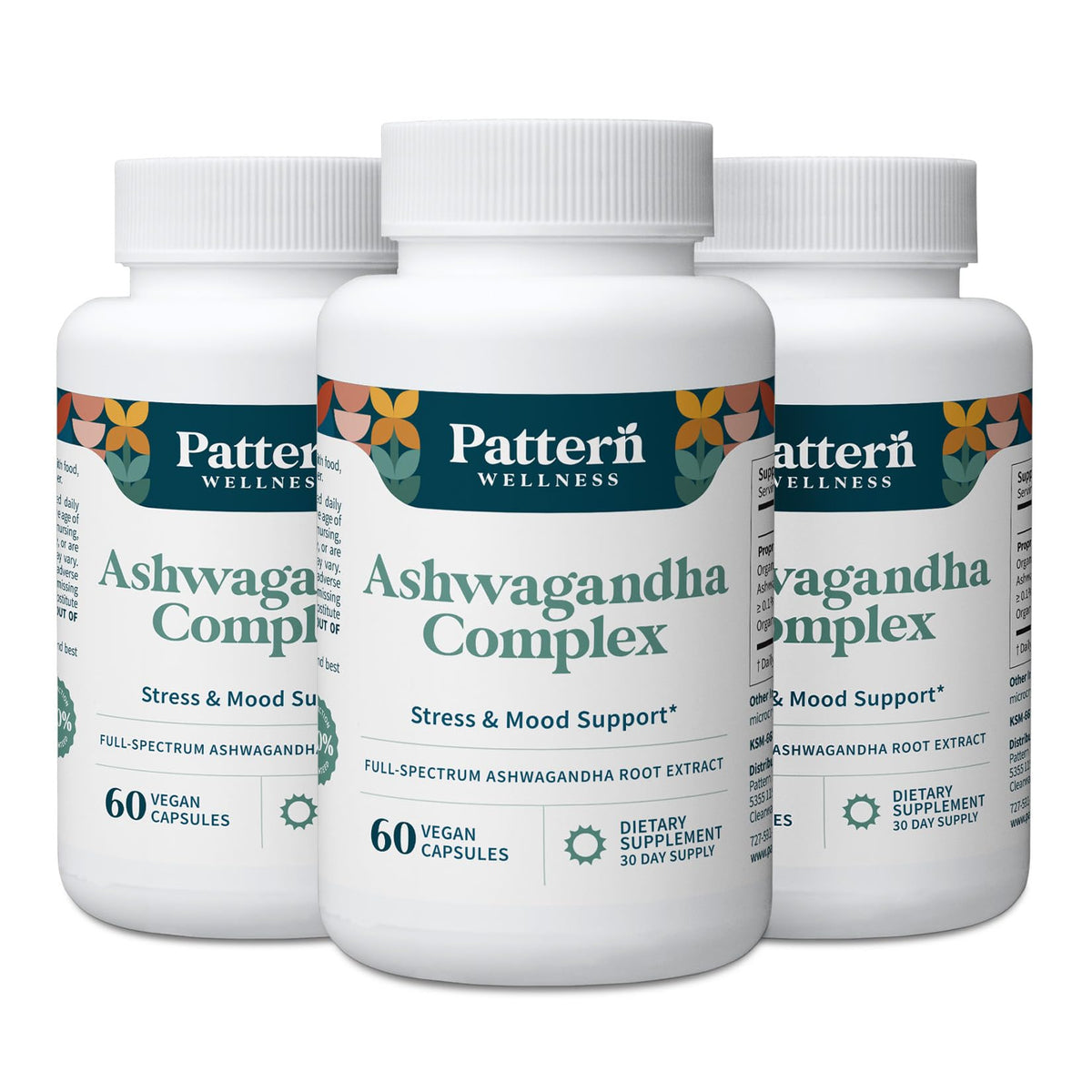 Pattern Wellness Ashwagandha Complex Supplement – 60 Vegan Capsules | For Men & Women – Organic KSM-66® & Black Pepper Extract – Supports Stress Response & Energy Balance – Non-GMO