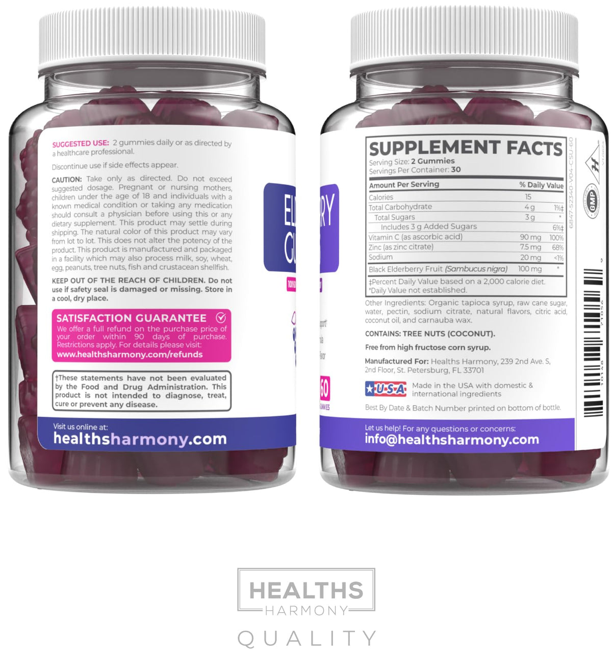Vegan Sambucus Elderberry Gummies for Adults - Black Elderberry Vitamin C and Zinc Gummies for Daily and Seasonal Wellness - Delicious and Nutritious Immune Support Gummy (1 Month Supply)