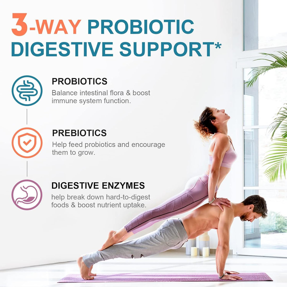 CANLIST Probiotics 120 Billion CFUs 18 Strains, 3 Prebiotics & Digestive Enzymes for Men Women,Digestive & Immune Support,Shelf Stable Non-GMO 60 Capsules