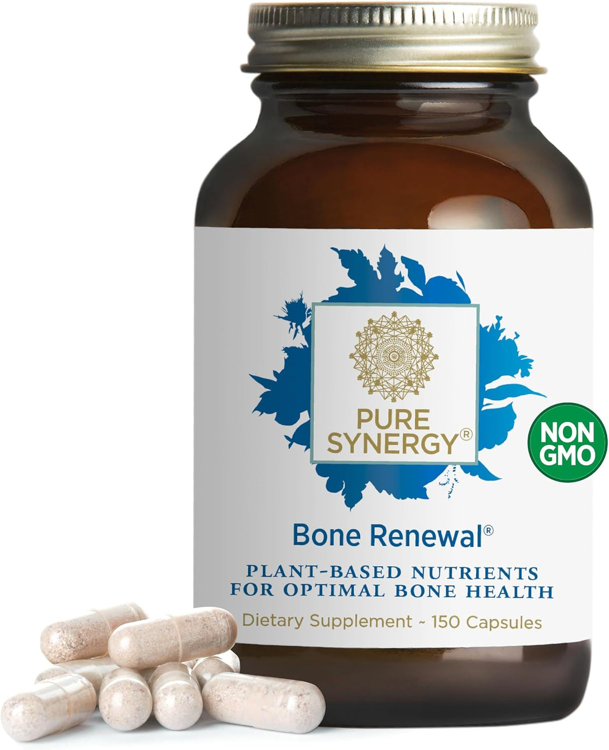 PURE SYNERGY Bone Renewal | Bioavailable Calcium with Cofactors | Natural, Vegan Supplement with Vitamin D3, K2, Magnesium, & Boron | for Lasting Bone Strength (150 Capsules)