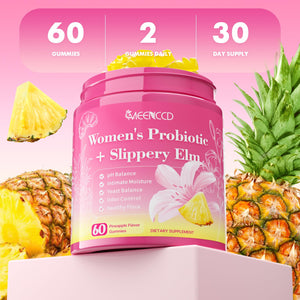 MEENCCD Her Juicy Feminine Probiotics Gummies with Slippery Elm & Lactobacillus Blend, Supports pH Balance & Immune Function, Promotes Vaginal Wellness, Pineapple Flavor, 60 Count MEENCCDBuy Supplements Australia