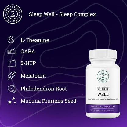 Sleep Well Calmness & Relaxing Support Formula, 60 Capsules | Magnesium, L-Theanine, GABA, Melatonin, Enhances Relaxation + Promotes Healthy Sleep Patterns