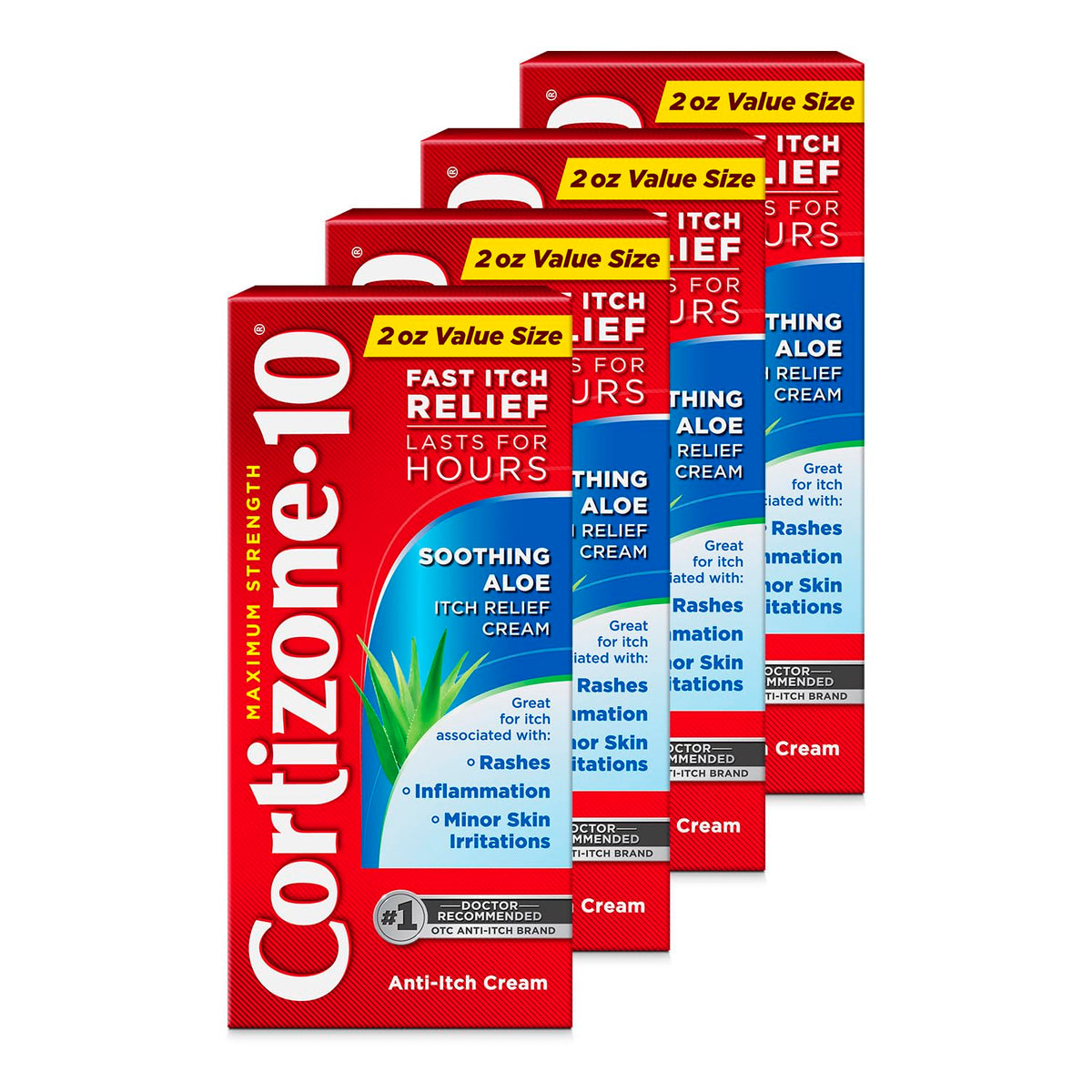 Cortizone-10 Maximum Strength Soothing Aloe Itch Relief Cream, 1% Hydrocortisone, Fast-Acting, Anti-Itch Cream for Bug Bites, Rash, Eczema, Psoriasis, Poison Ivy, Oak, Sumac, 2 oz (Pack of 4) Cortizone 10Buy Supplements Australia