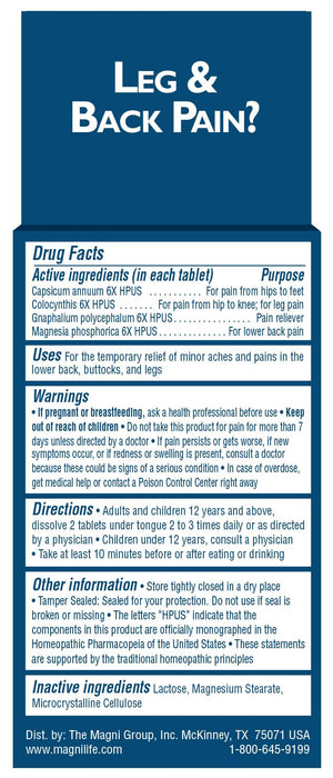 MagniLife Leg & Back Pain Relief Tablets,125 Ct, Fast-Acting Pain Relief Naturally Soothes Burning, Tingling & Stabbing Aches, Symptomatic or Preventative, Non-Habit Forming Quick-Dissolve Tablets MagniLifeBuy Supplements Australia